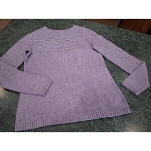 Talbots Sweater Womens Purple Nordic Cable Knit Speckled Crew Neck Sweater XS
